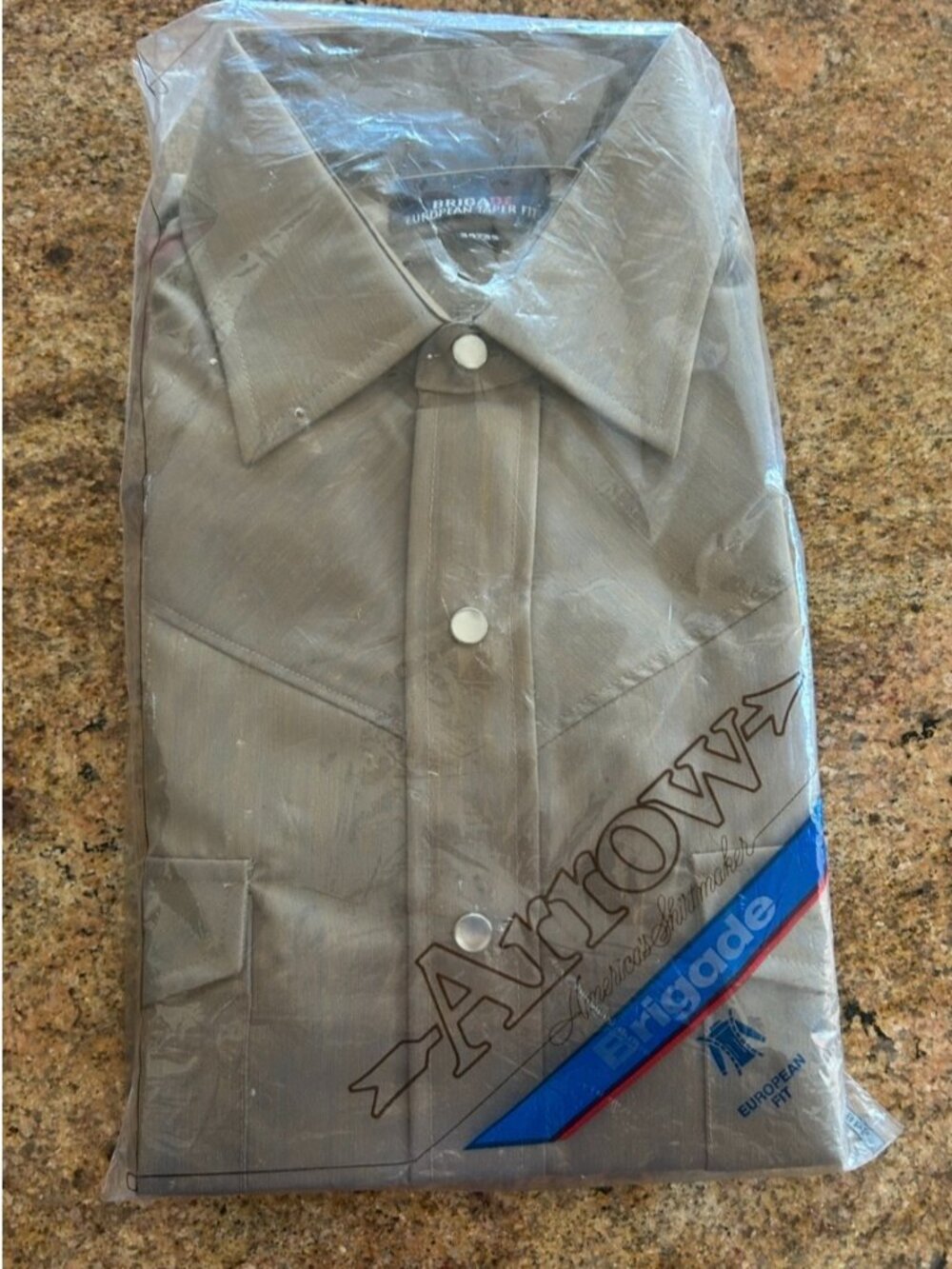 Vintage Arrow Brigade Tan w/ Blue European Fit Long Sleeve Snap Shirt 16 34/35
